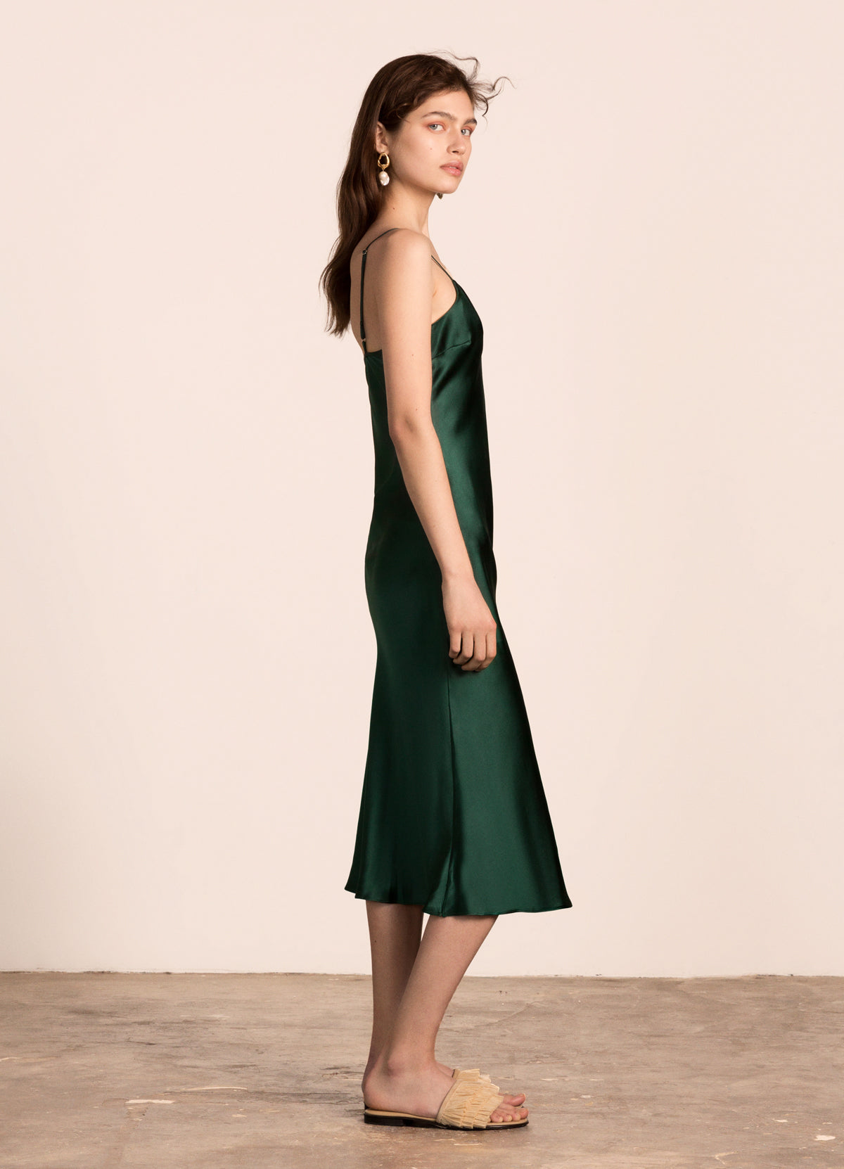 Emerald green sales slip dress midi
