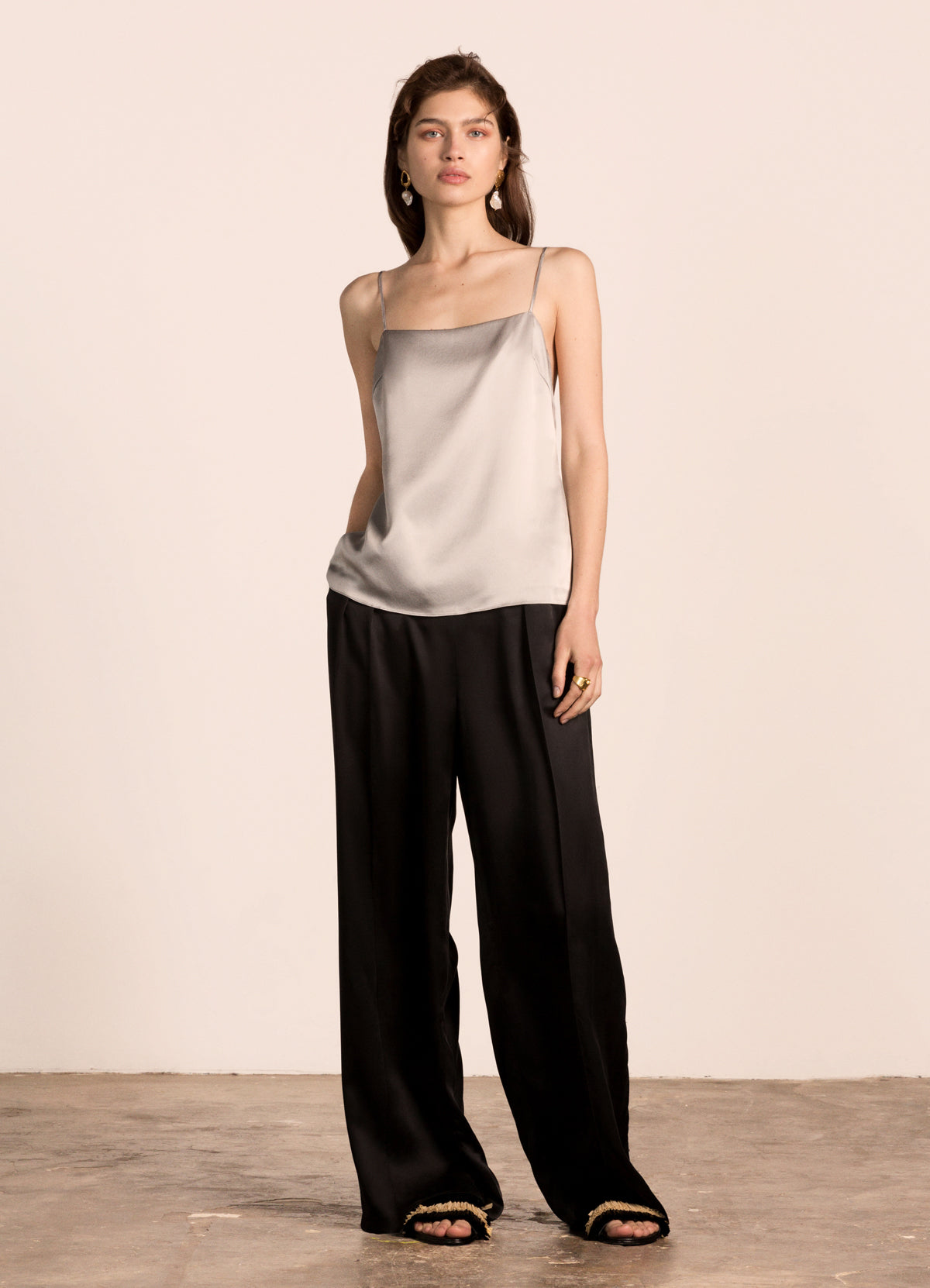 silver satin camisole top