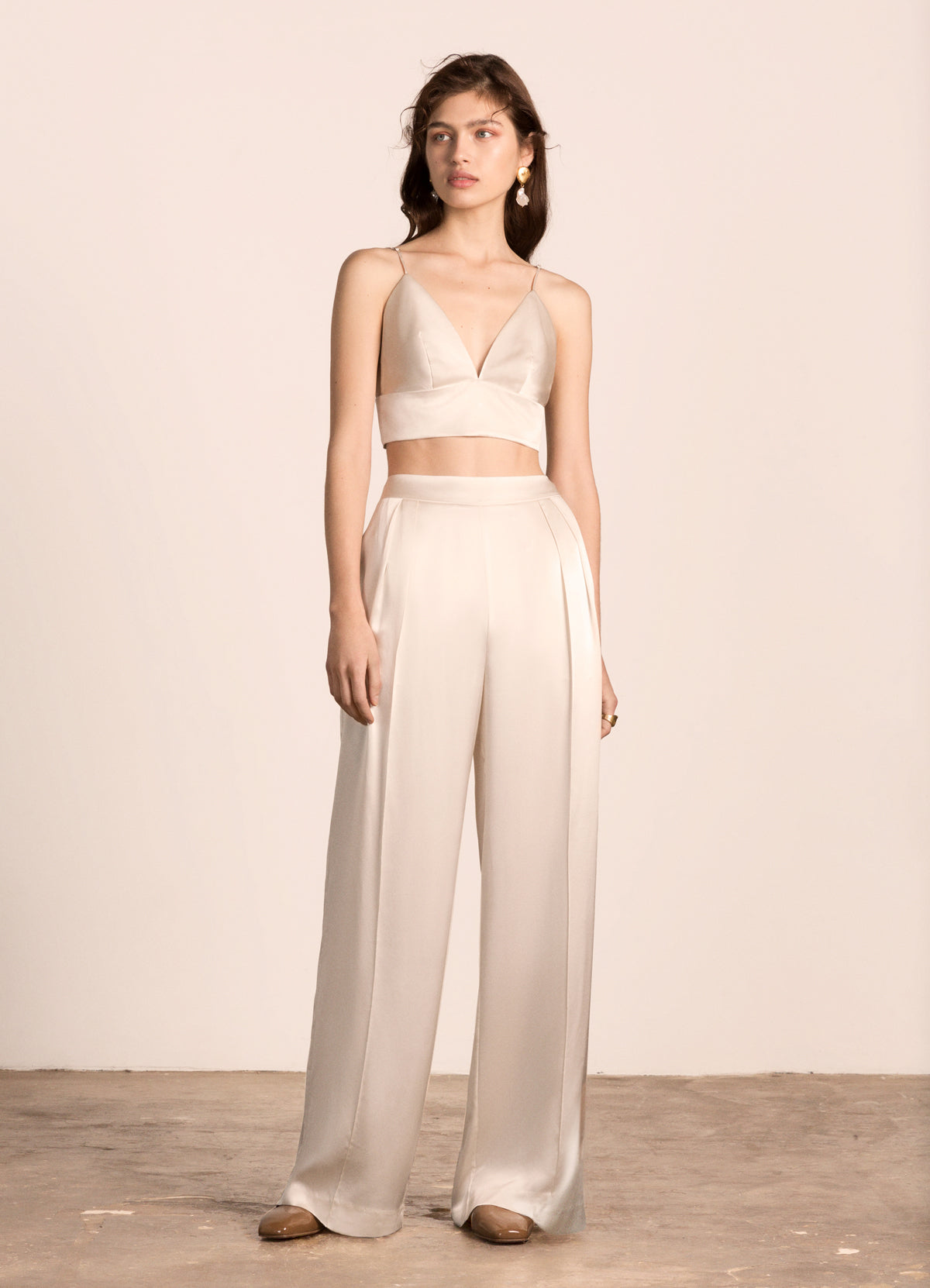 Ivory satin crop top deals