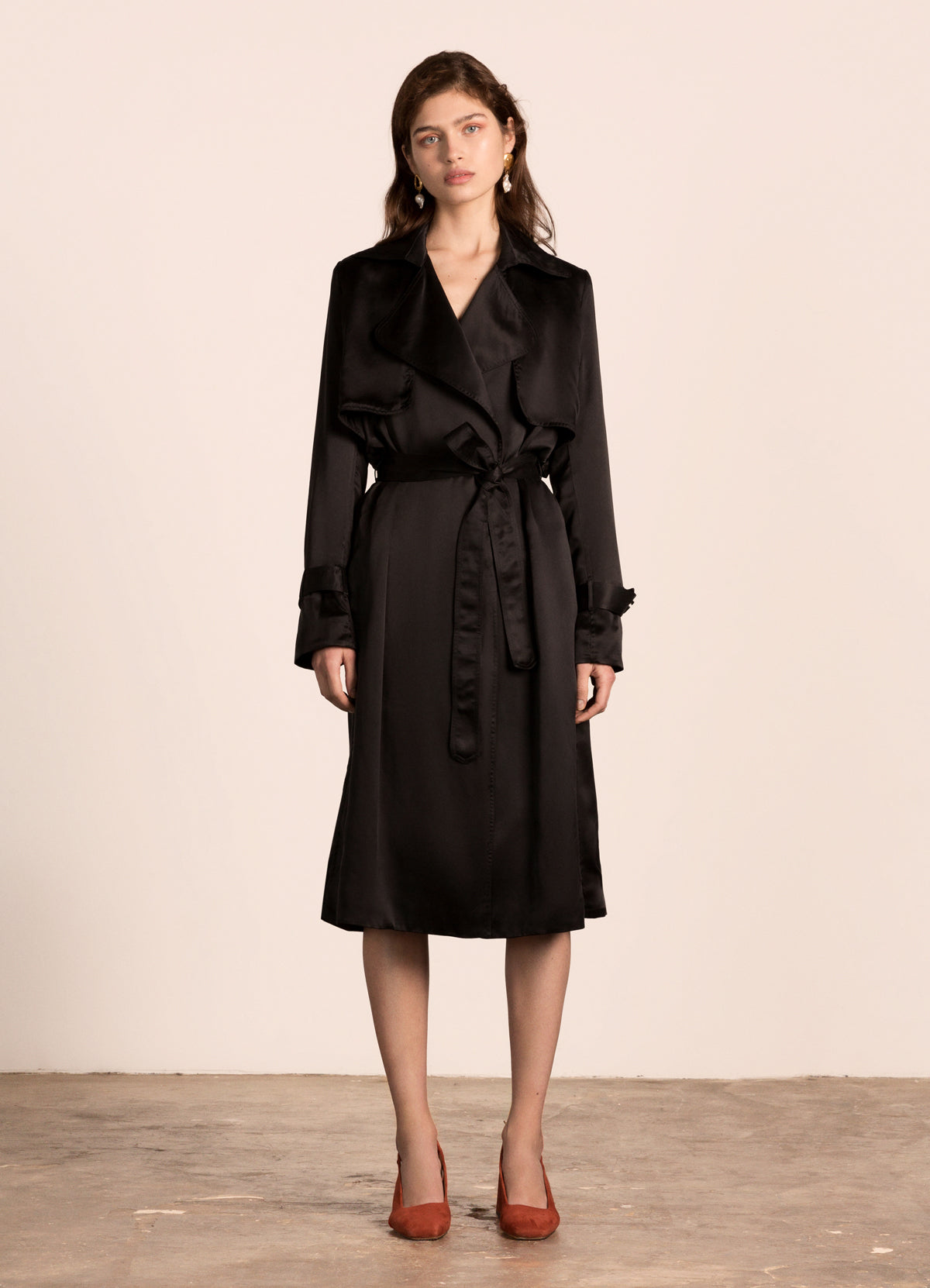 Black sales satin trench